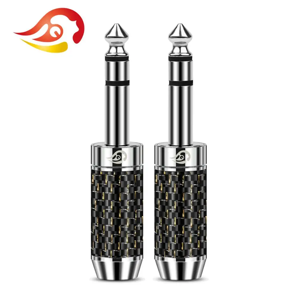 QYFANG 6.35mm 3 Pole Stereo 4 Layer Rhodium Plated Copper Audio Jack Earphone Plug Metal Adapter Carbon Fiber Wire Connector