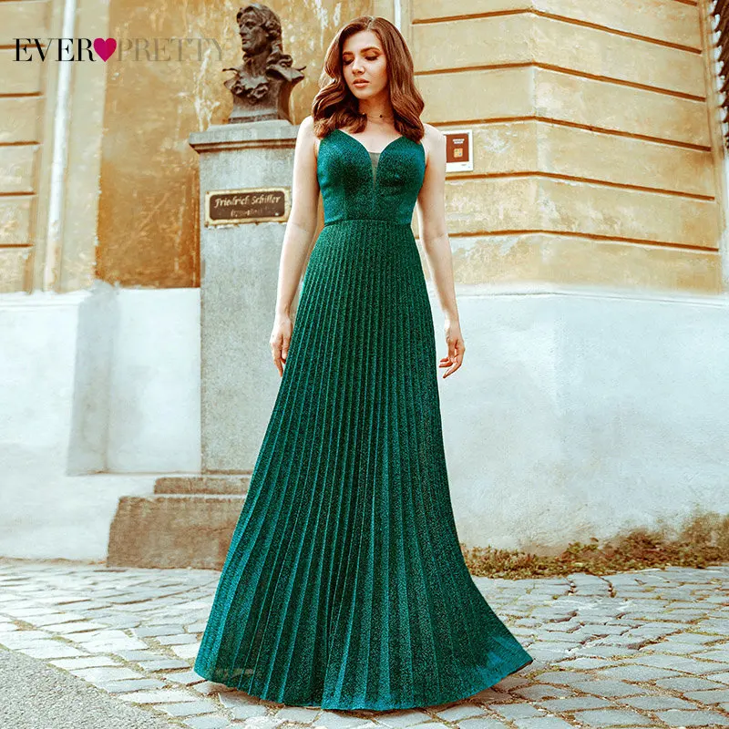 Темно зеленые вечерние платья для женщин с длинным v образным вырезом без рукавов