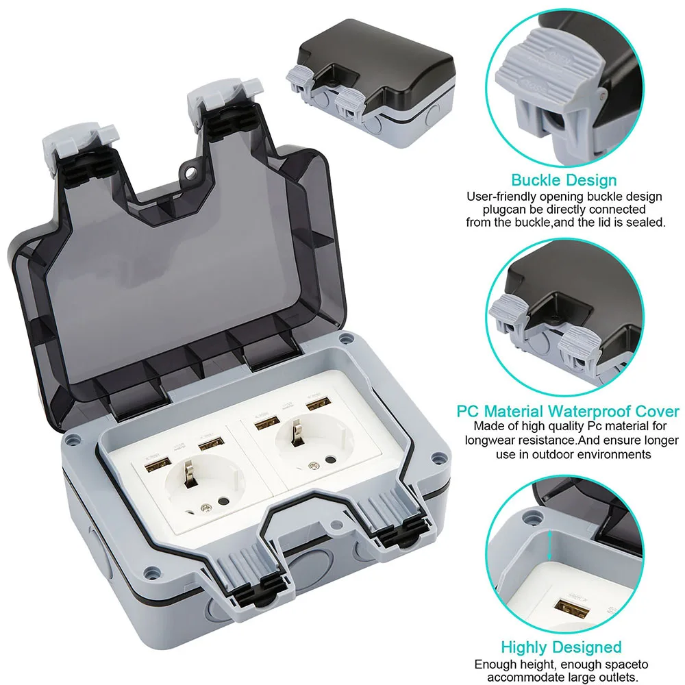 Водонепроницаемая розетка IP66 настенные электрические розетки с USB покрытия для