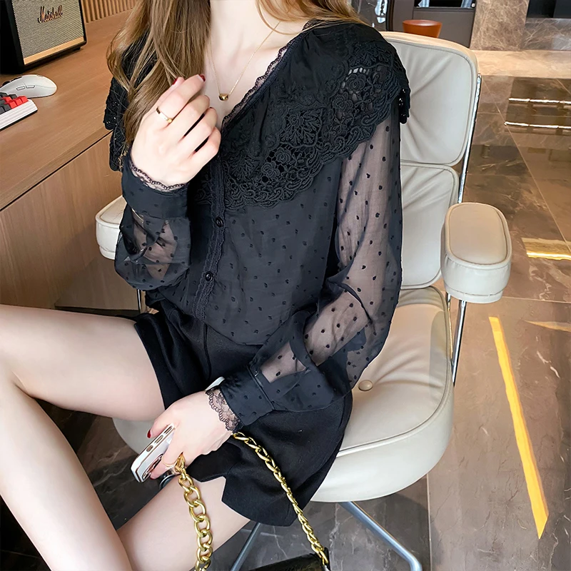 

Блузка COIGARSAM Женская Осенняя Новинка 2021 шифоновые кружевные блузки женские топы и блузки