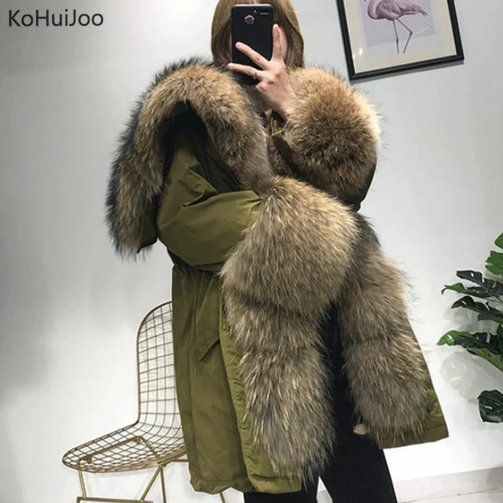KoHuiJoo женские пальто с натуральным лисьим мехом зимний роскошный меховой