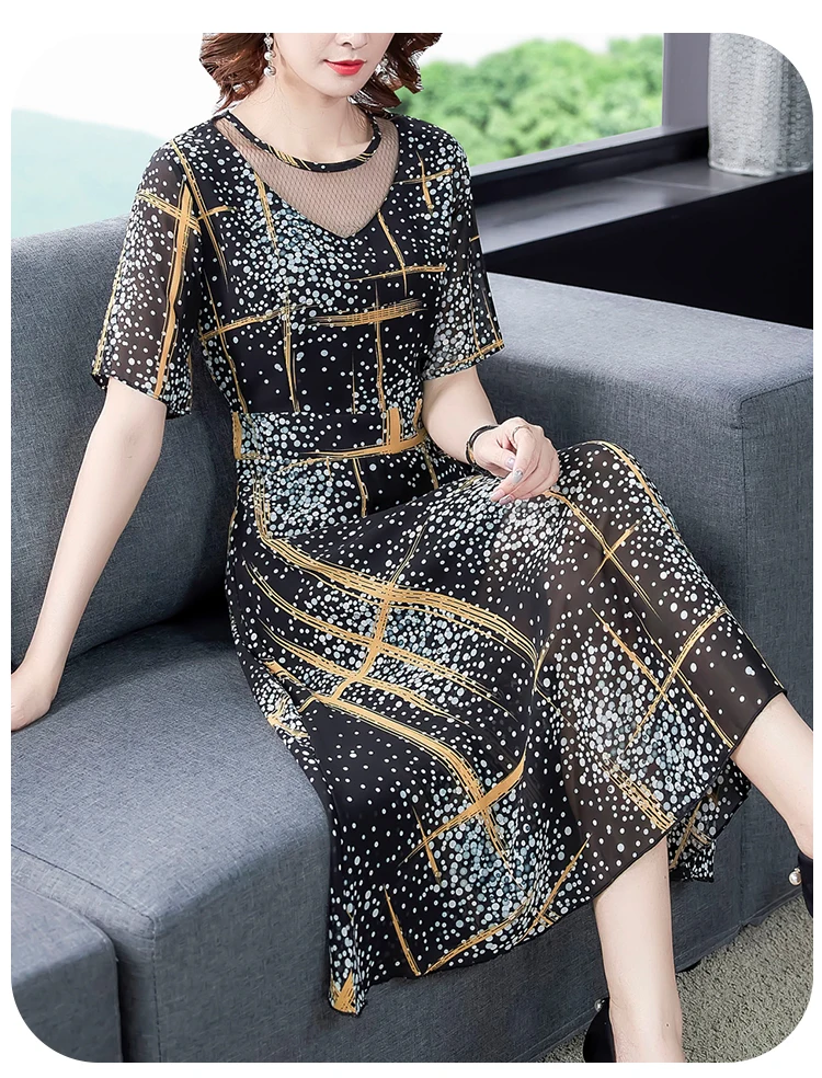 Летние футболки French женское роскошное шифоновое платье с принтом миди цветочным