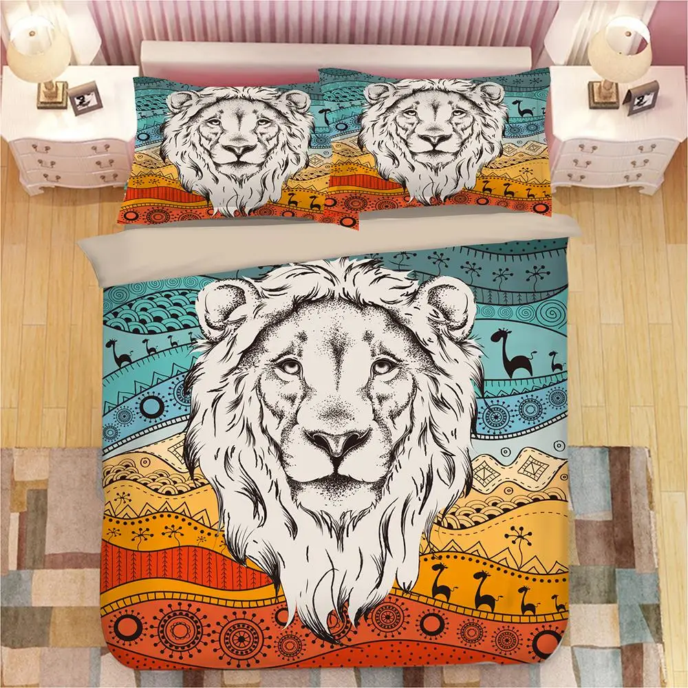 

3D Animal Lion Tiger Owl Print Bedding Set Duvet Covers Pillowcases One Piece Comforter Bedding Sets Bedclothes Bed Linen 08