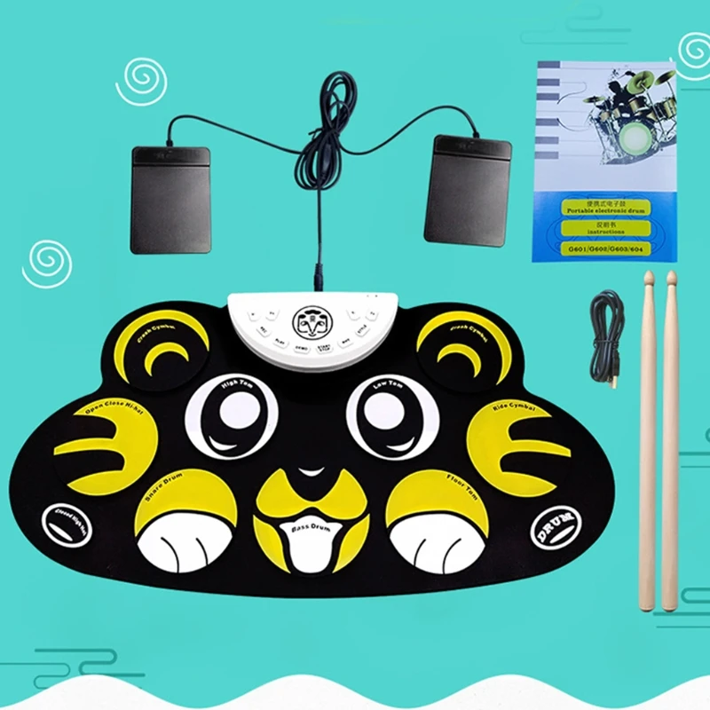 

Electronic Drum Set - 9 Pad Flexible Roll Up Drum Kit Practice Pad with Foot Pedals, Built in Speakers & Drum Gr TOP quality