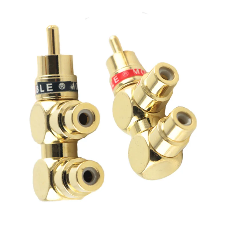 

2Pcs RCA Male To 2 Female Socket Connector Gold-plated RCA Plug Audio Adapter