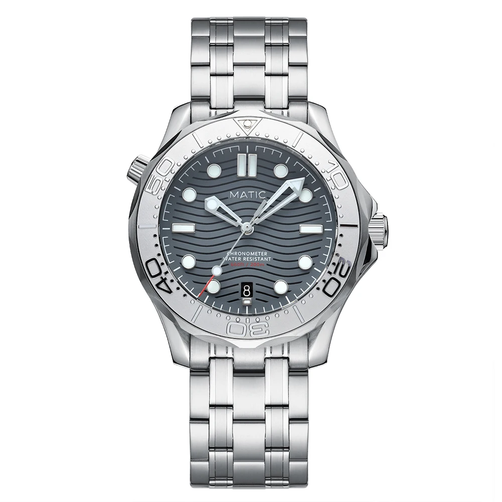MATIC WATCH DIVER 200M 41mm PT5000 Mechanical Wristwatches [Gray Dial with Silver Ceramic Bezel Insert]