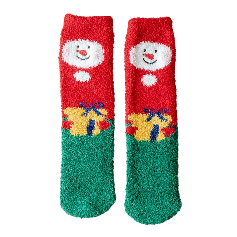 3 Pairs/Packs Winter Coral Velvet Female Socks Christmas Socks Thickened Warm Couple Socks Cute Cartoon Snow