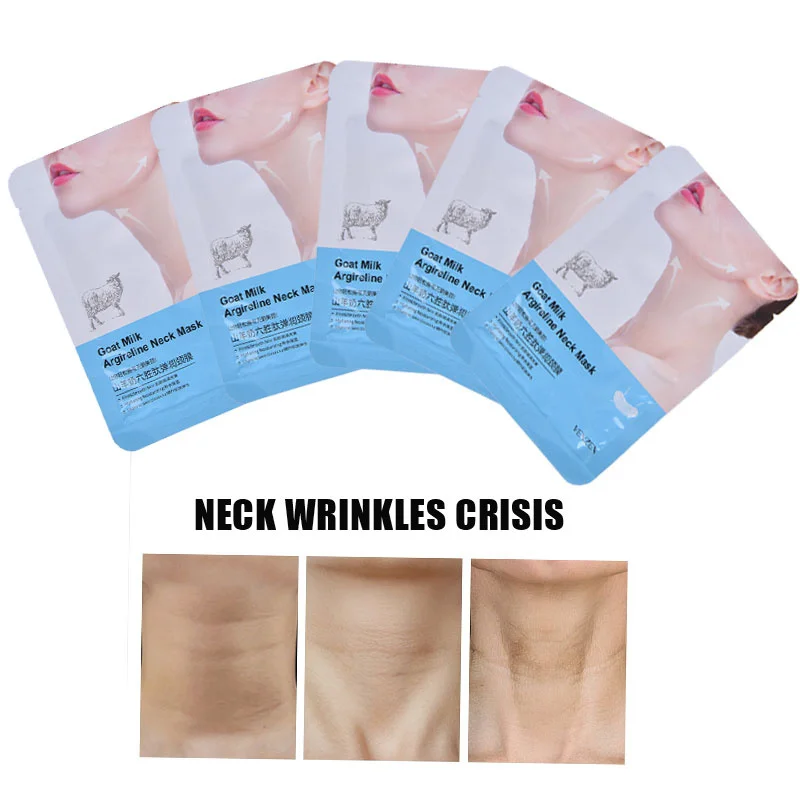 

5Pcs Goat Milk Hexapeptide Neck Mask Hydrating Whitening Collagen Neck Patch Anti-Wrinkle AntiAging Neck Lift Firming Care Cream