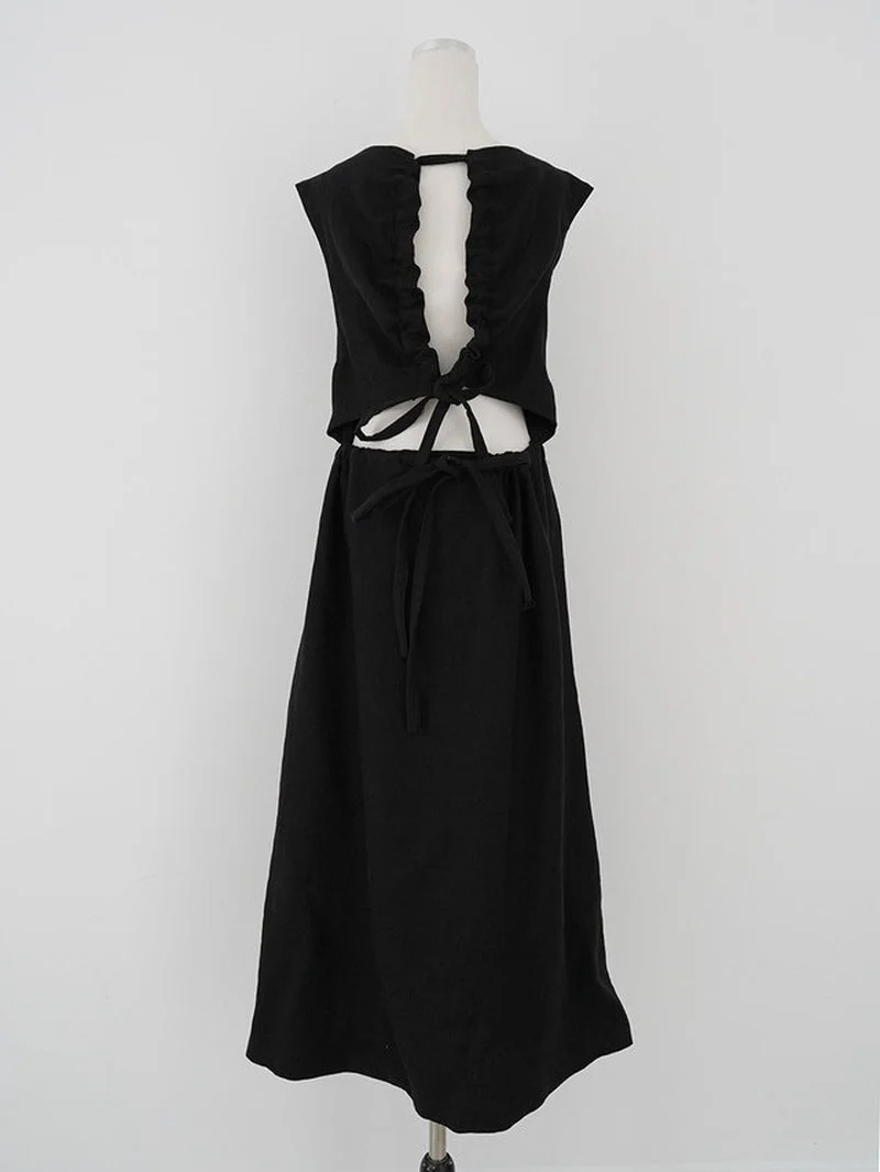 

New Sexy Drawstring Hollow Sleeveless Vest Slim Dress Behind Fashionable Summer Elegant Temperament Vestido Women's Clothing