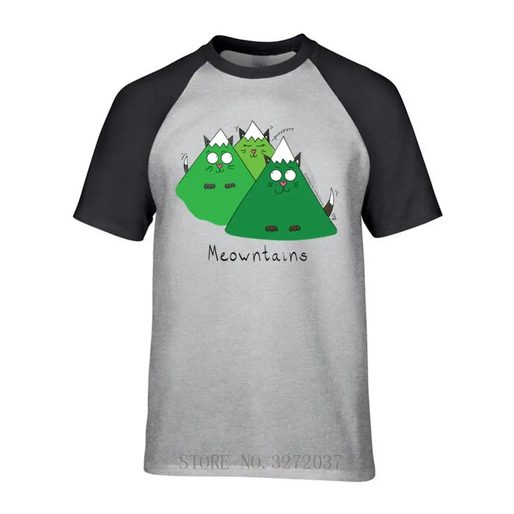 Meowntains-футболка с принтом горы для мужчин 100% хлопок круглым вырезом коротким