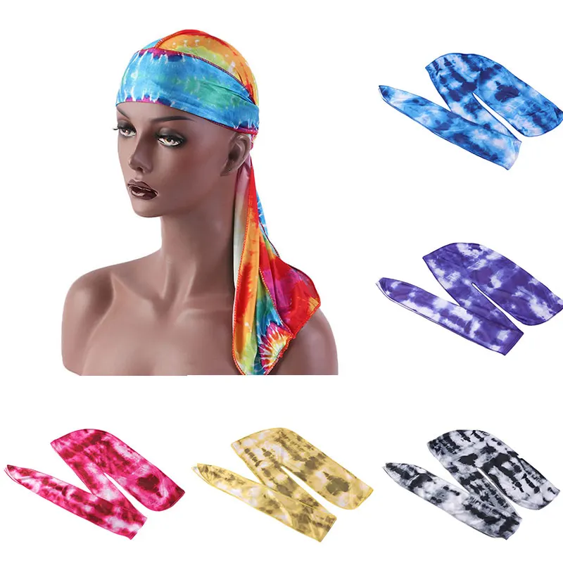 Длинные окрашенные на завязках толстые шелковые банданы Durag с цветочным принтом