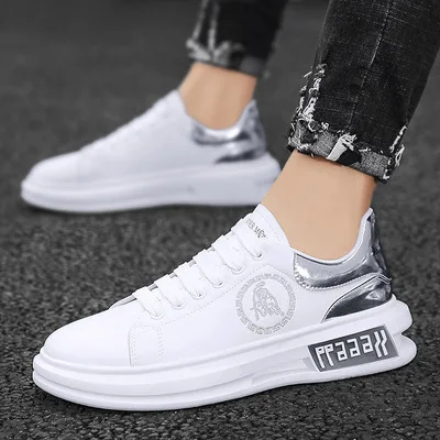 

white shoes Small with thick soles of muffins, boys' summer leather panel shoes, sports and leisure men's2021 Walking shoes