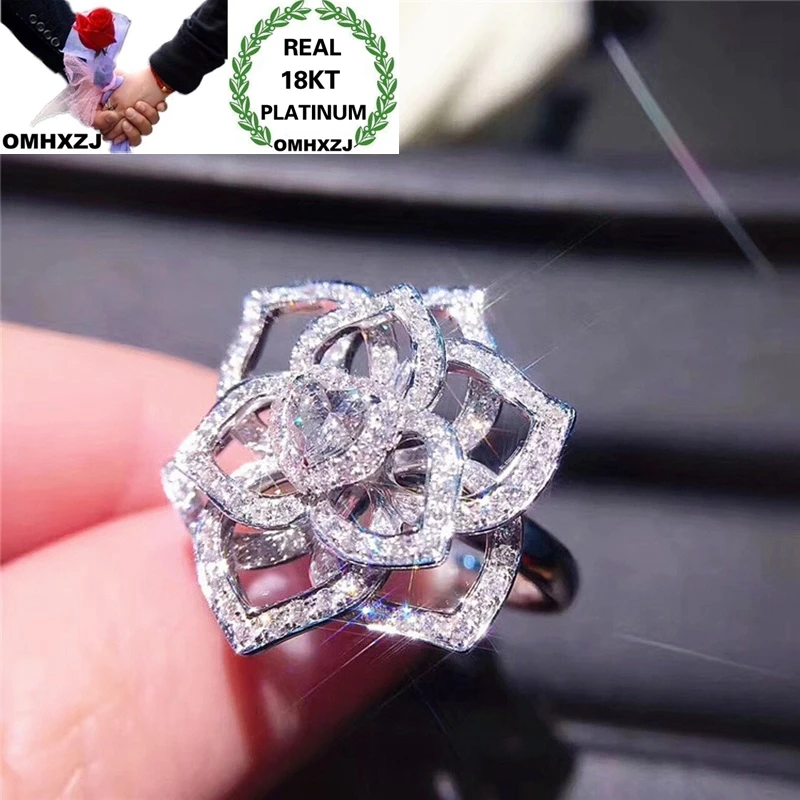 

OMHXZJ, оптовая продажа, Европейская мода, лидер продаж, женское, для вечевечерние НКИ, дня рождения, свадебный подарок, цветок, роза, циркон AAA, 18KT, белое золото, кольцо RR912