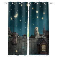 roof kitten night moon stars curtains for living room children bedroom decoration home and kitchen products windows drapes
