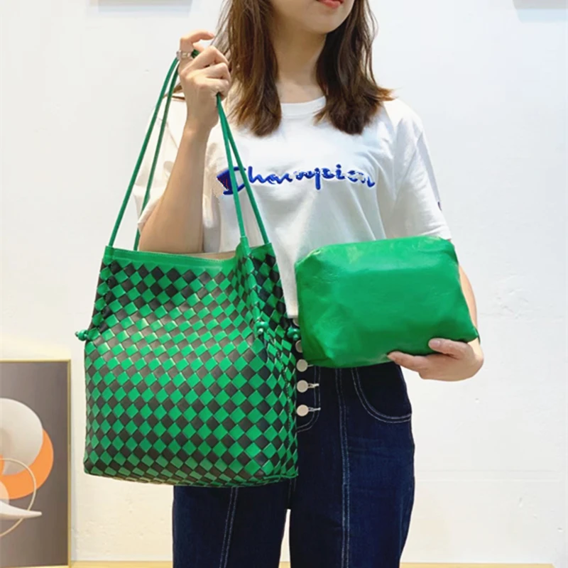 

2021 Spring And Summer Leather Handbag Hand-woven Women's Leather Shoulder Bag Designer Knot Composite Bag Handbags For Women