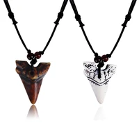 rongwo 2pcs shark tooth pendant necklace jewelry for boys retro personality beach surfer resin tooth necklace for men best gifts