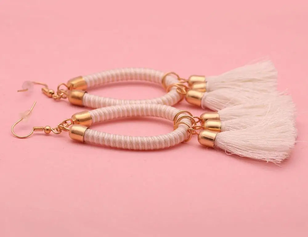 Boho Two tone String Loop кисточки серьги для женщин и девочек 2020 новая мода шнур Плетеный