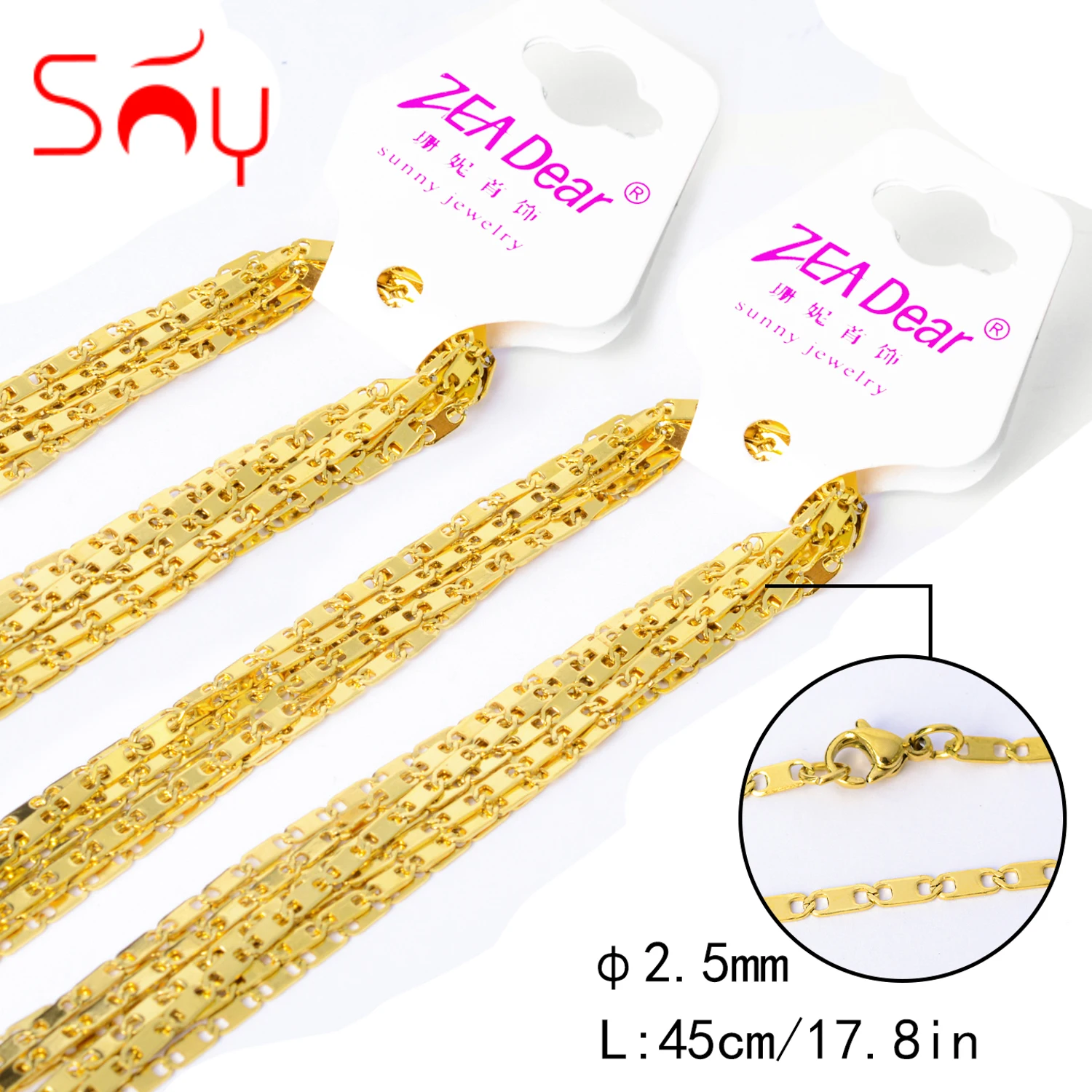 

Sunny Jewelry 10pcs 45cm Gold Stainless Steel Necklaces Link Chain In Bulk for Women Man Classic Trendy For Daily Wear Gift