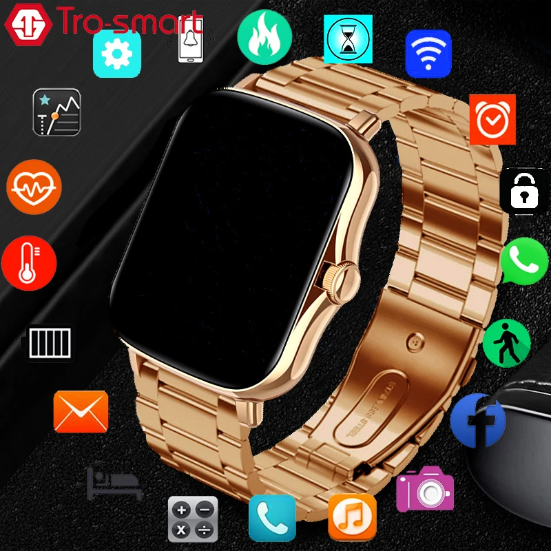 Роскошные Смарт часы из нержавеющей стали для мужчин и женщин Android iOS смарт