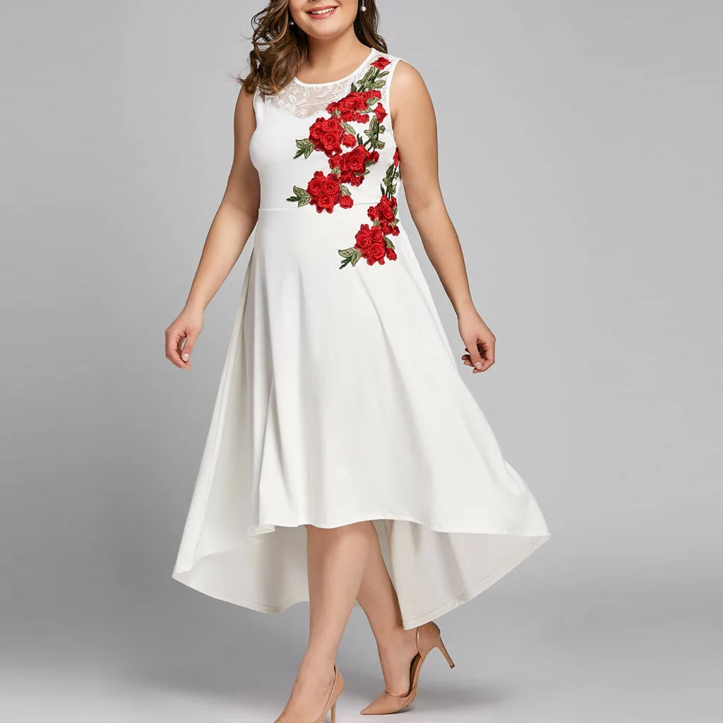 Женское летнее платье с цветочным принтом платья круглым вырезом размера плюс