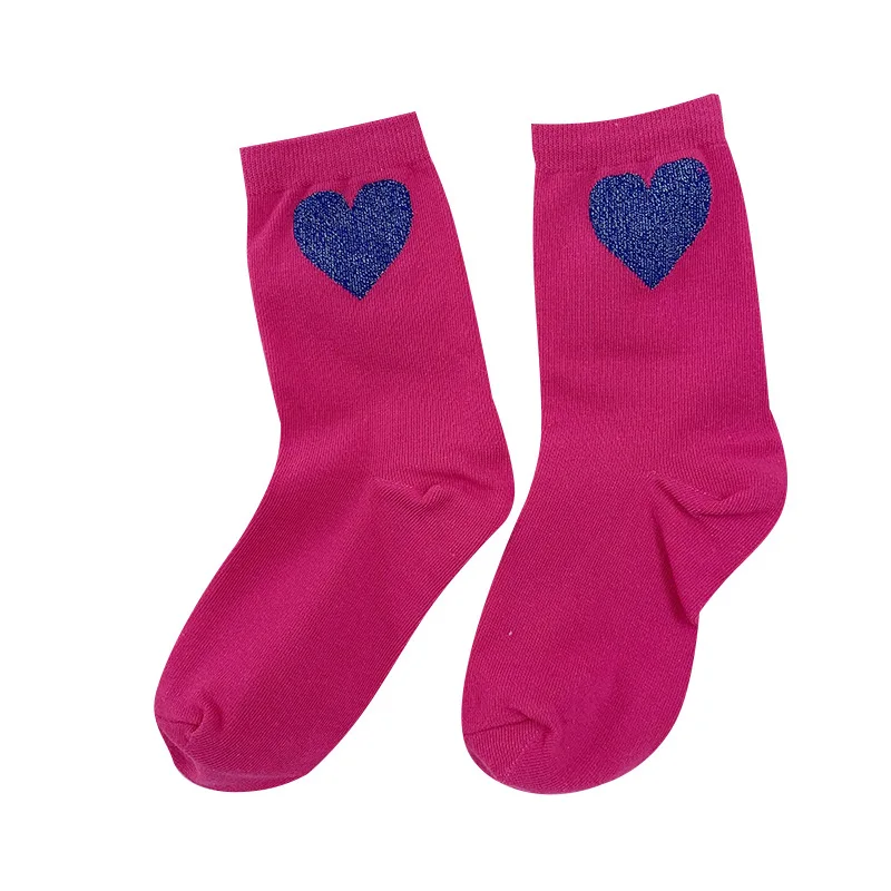 Осенне зимние женские носки из серебристого шелка с узором в виде сердечек