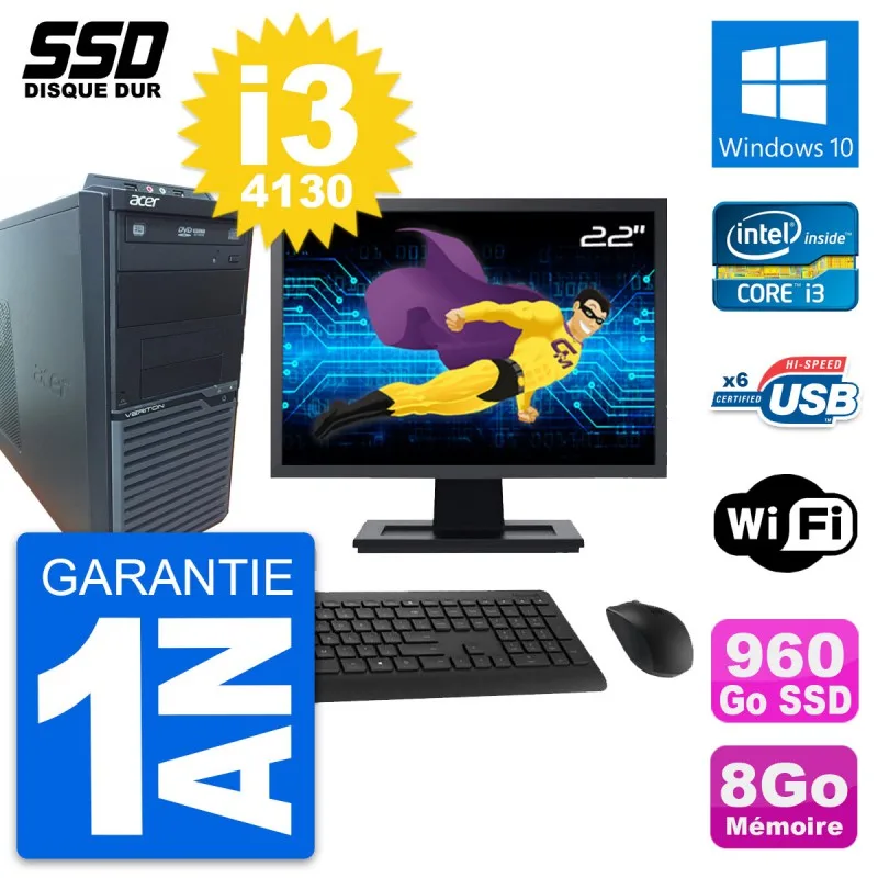 ПК tower Acer M2630G screen 22 &quotIntel i3 4130 RAM GB SSD 960Go Windows 10 Wifi|Системные блоки| |