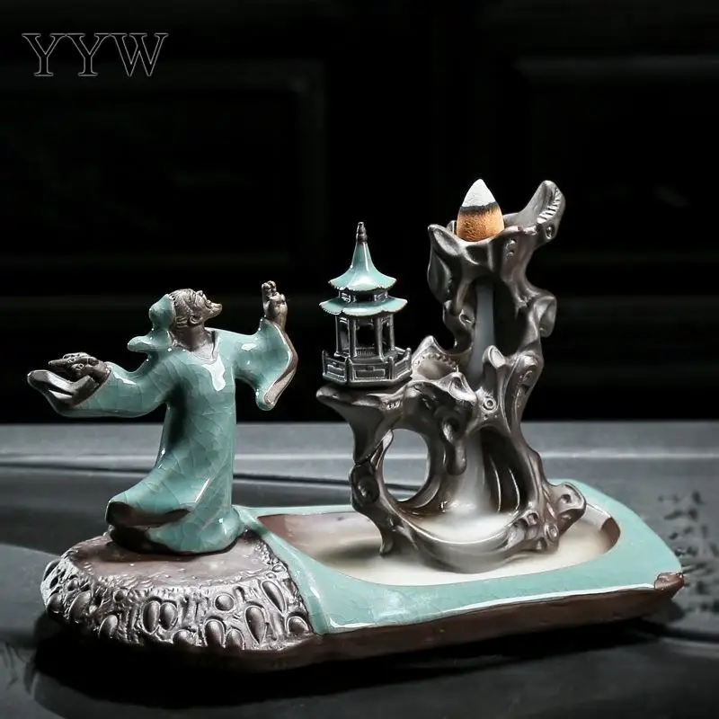 

Creative Home Decor Ceramic Incense Cone Sticks Holder Sandalwood Censer Portable Backflow Incense Burner + 10pcs Incense Cones