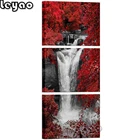 3 шт. настенное искусство Красные Деревья лес черный и белый водопад пейзаж триптих алмазная живопись вышивка крестиком искусство Алмазная мозаика