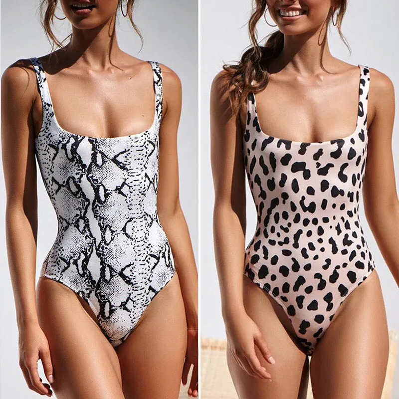 

Hot Women Summer Jumpsuit Leopard Print U Shape Neck Sleeveless Slim Fit Bathing Suit TC21