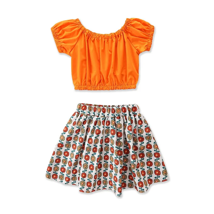 

Детские летние футболки с коротким рукавом для маленьких девочек однотонные футболки юбка с цветами для малышей повседневные комплекты де...