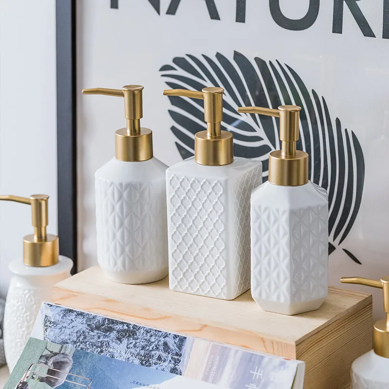 

White Ceramic Soap Dispenser Bathroom Accessories Hand Soap Bottle Shampoo Shower Gel Bottle Nordic Lotion Liquid Sub-bottle