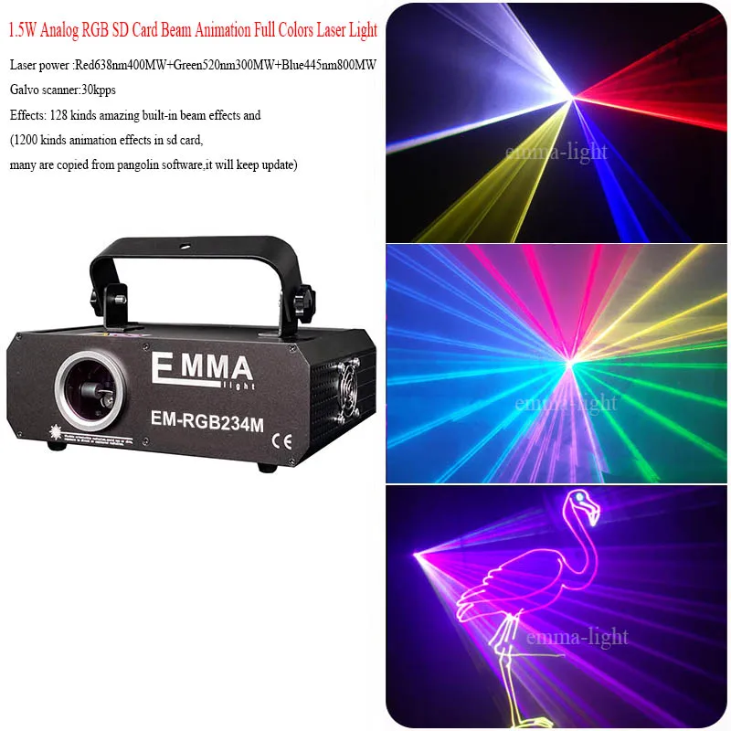 1 Вт Эмма красный зеленый синий RGB многоцветный DMX 512 Анимация ILDA лазерсветильник