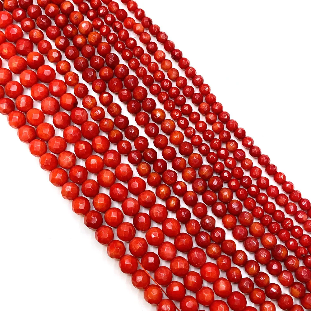 

Red Coral Round Beads Natural Bulk Multi-faceted Coral Beads Charm Jewelry Necklace Bracelet DIY Making Jewelry Accessories