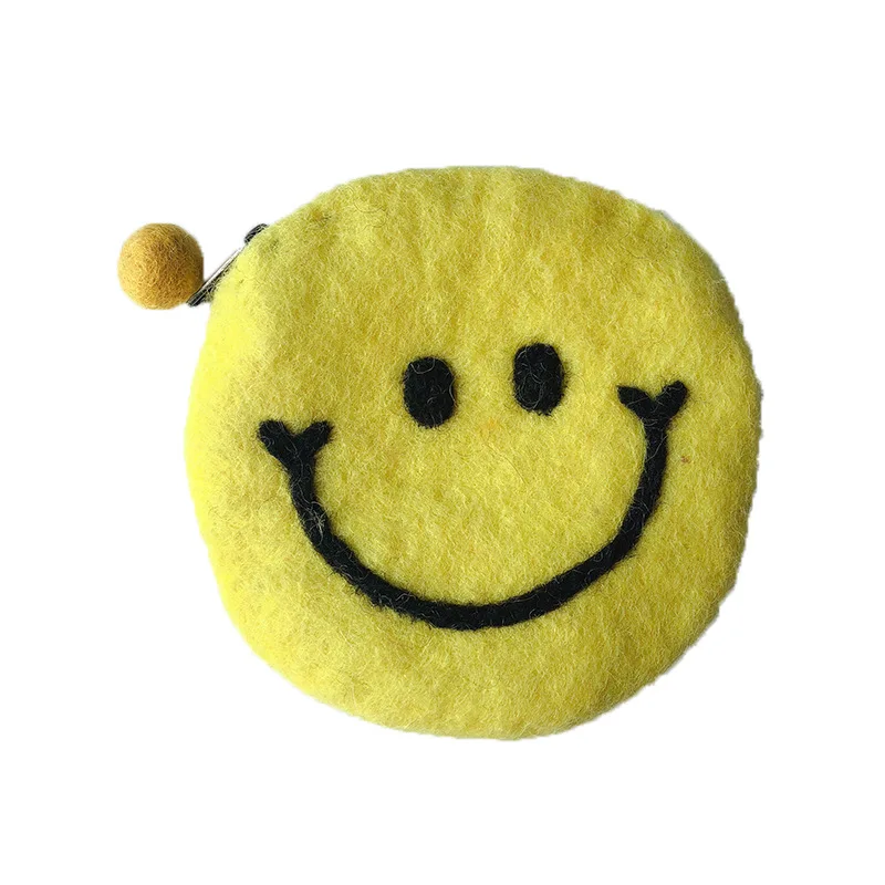 Bolso de lana hecho a mano con cara sonriente, monedero para estudiantes, tarjetero, almacenamiento de monedas, novedad-4
