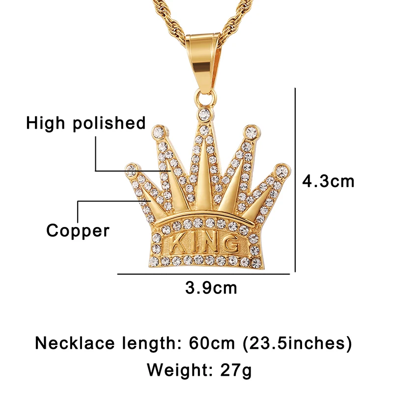 US7 Bing Iced out Crown KING ожерелья с подвесками для мужчин нержавеющая сталь кристалл хип хоп рэппер теннисная цепь крутые уличные ювелирные изделия