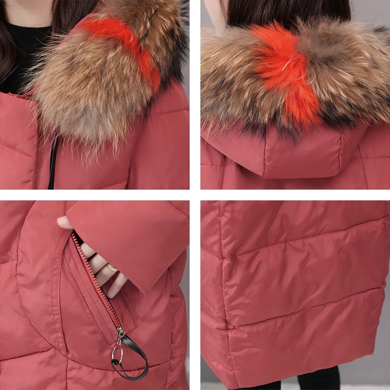 

2020 winter women long jacket solid slim parka mujer Korean style plus size hooded fur collar thick outwear coat kurtka damska