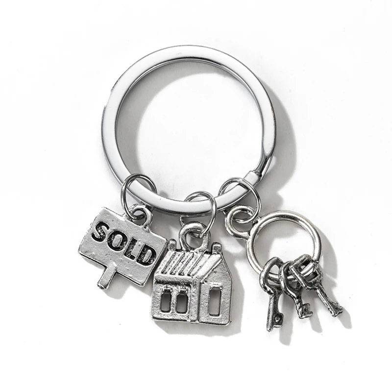 

Real Estate Sold Pendant Keychain Man Women House Key Holder Bag Unisex Silver Color Key Ring Family Chain Key Accessories 2021