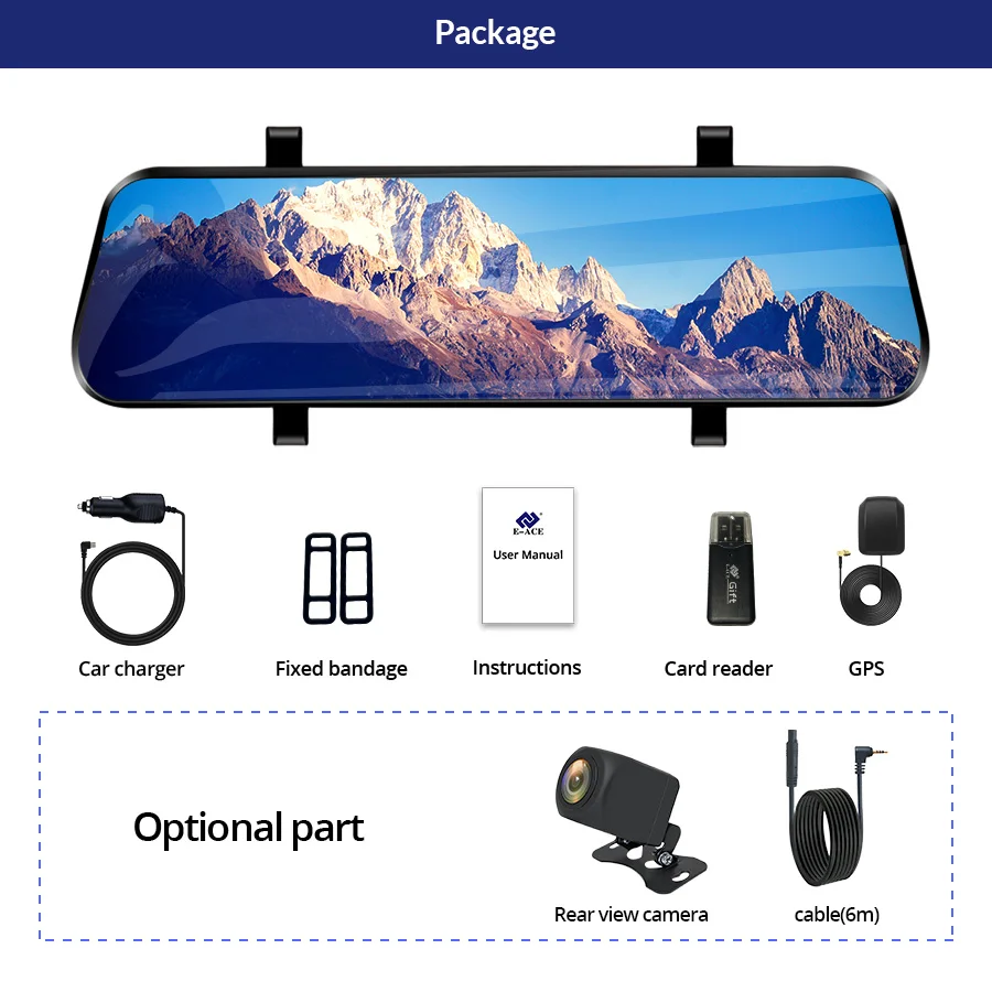 E ACE Автомобильный видеорегистратор ADAS 4G 10 &quotips зеркало Full HD 1920x1080 двойной