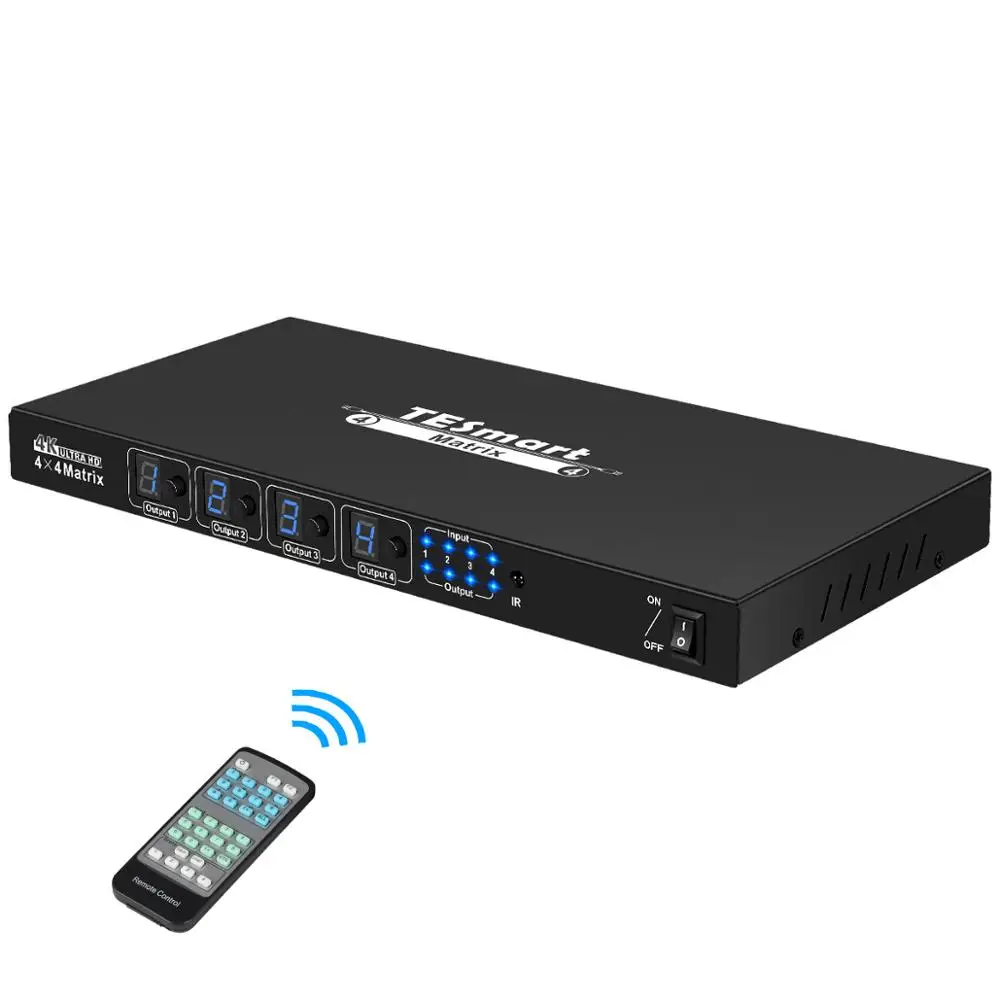 

TESmart Ultra HD 4K 4X4 Matrix Switcher 4 Ports Inputs and 4 Port Outputs with RS232 IR Remote Control Supports 4Kx2K@30Hz