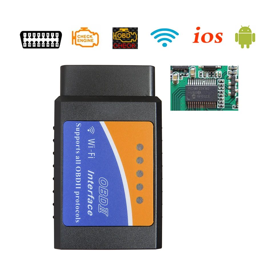 Real PIC18F25K80 Hardware V1.5 ELM327 WIFI OBD2 Car Diagnostic Scanner For Android/iphone Wi-fi ELM 327 OBD 2 Tool | Автомобили и