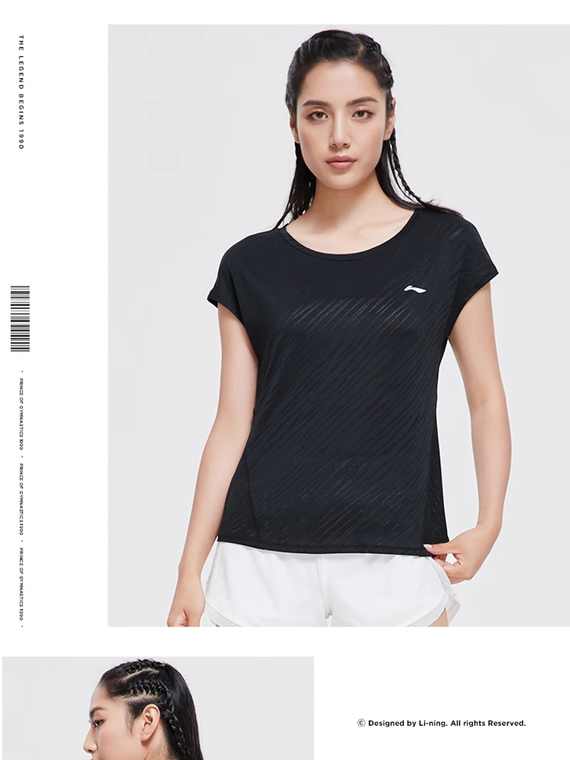 Li-Ning, женские футболки для бега, дышащие, короткий рукав, 91% полиэстер, 9% спандекс, подкладка, Спортивная футболка ATSP194 WTS1511