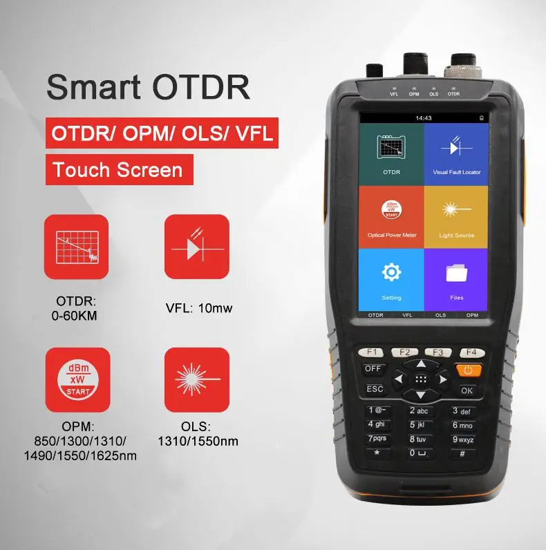 

2019 Новый TM290 Smart OTDR 1310 1550nm со встроенным сенсорным экраном VFL/OPM/OLS OTDR оптический рефлектометр временной домен