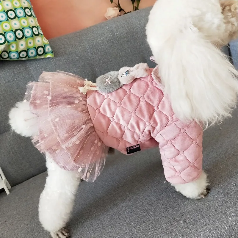 

Pink Dog Cat Thicken Princess Dress Clothes Winter Pet Sweety Skirt Lace Mesh Yarn Wedding Skirts for Small Large Dogs Cats
