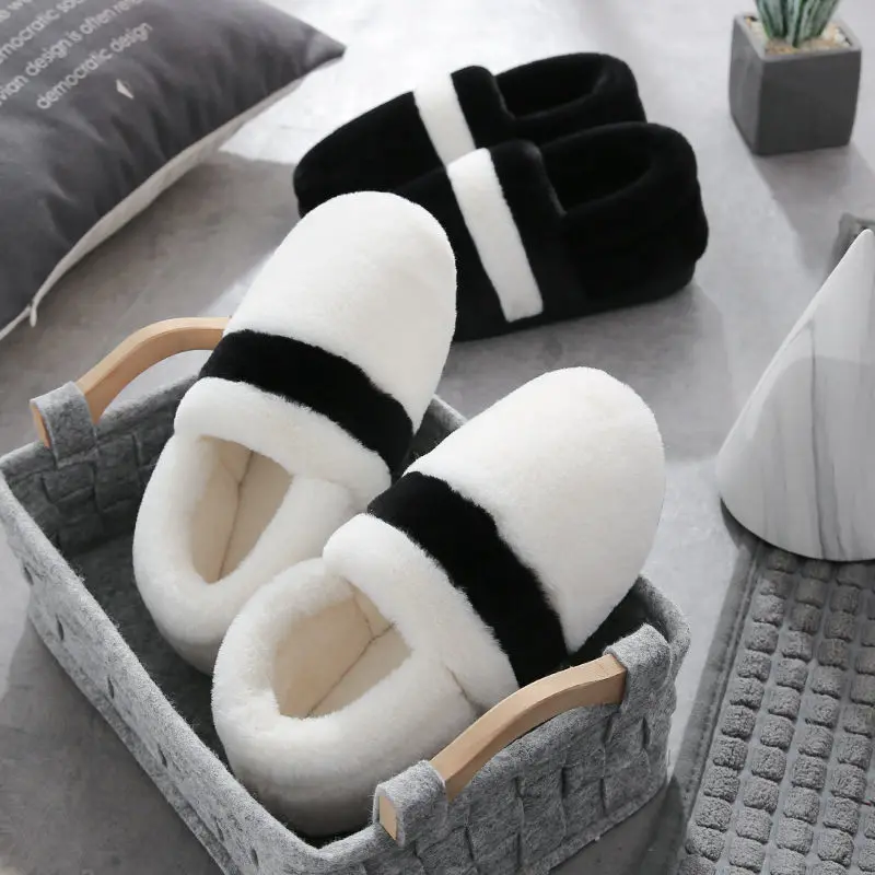 

Cotton Fur Man Slippers Ladies Fluffy Winter Warm Home Indoor Soft Bottom Plush Thick Non-Slip Women's Autumn Floor Girl Shoes