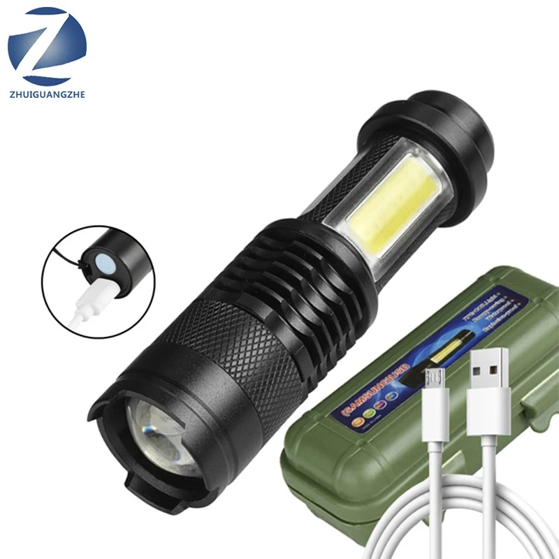 XP-G Q5 Built-in Battery Mini LED Flashlight USB Charging COB Zoomable Waterproof Torch Aluminum Lantern Use AAA | Освещение