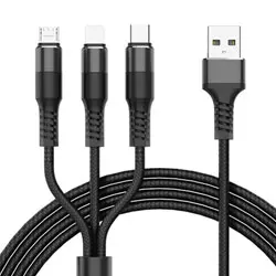 Cafele USB 3 в 1 кабель светодиодный свет 1,2 м 2.5A кабели для зарядного устройства USB для IPhone Xs Max Xiaomi Mi9 M8 Redmi Note Hua Wei samsung Oppo - Цвет: Black