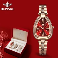 oupinke new luxury womens wristwatch waterproof sapphire diamond stainless steel mechanical women watches necklace bracelet set