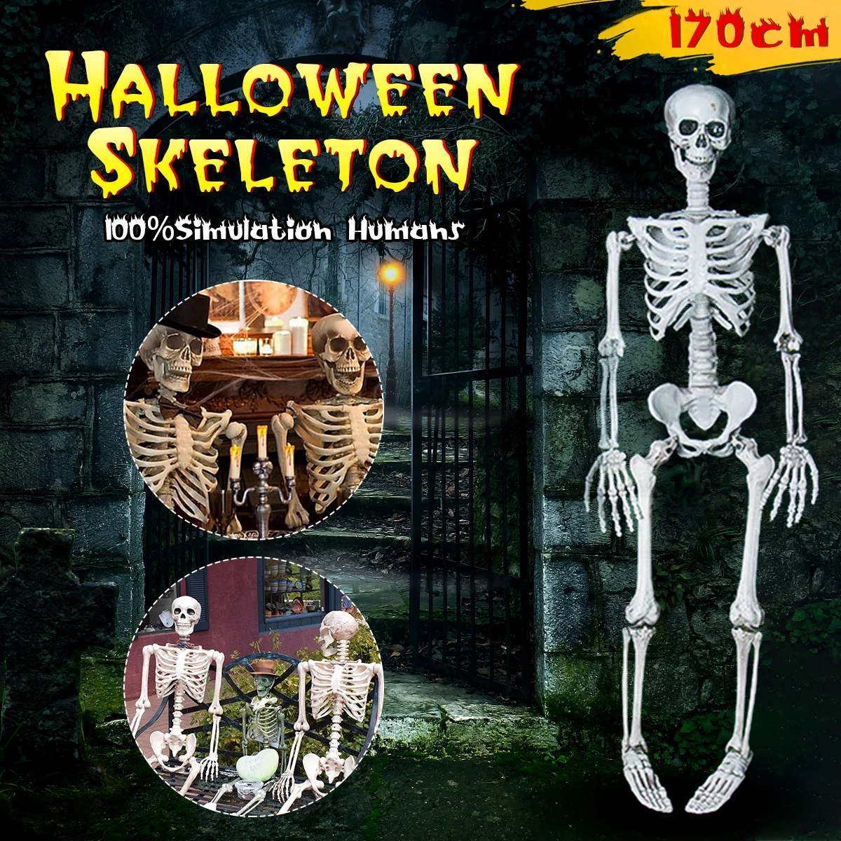 170cm Halloween Human Skeleton Simulation Ornament Party Bar Haunted House Props Home Decoration Durable | Дом и сад