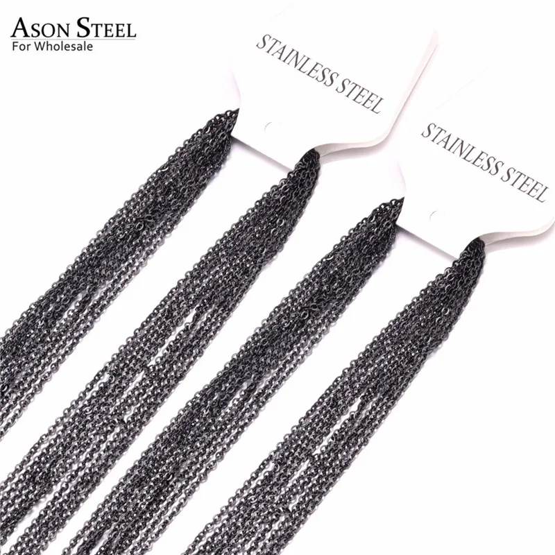 Black ASONSTEEL, 10 шт./партия, женское и мужское ожерелье, цепочка для изготовления ювелирных изделий, длинная розовая золотая, серебряная цепочка, ожерелье s без кулона - Окраска металла: Black