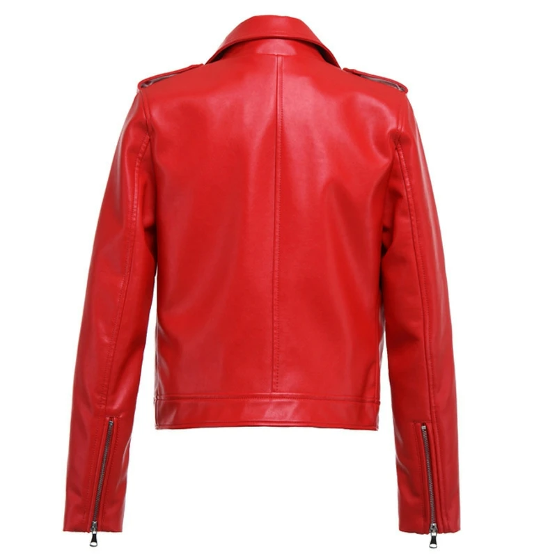 FTLZZ Women's Faux Leather Motorcycle Jacket - Black/Red Winter & Spring Coat with Turn Down Collar - Stylish Lady Outerwear image 2